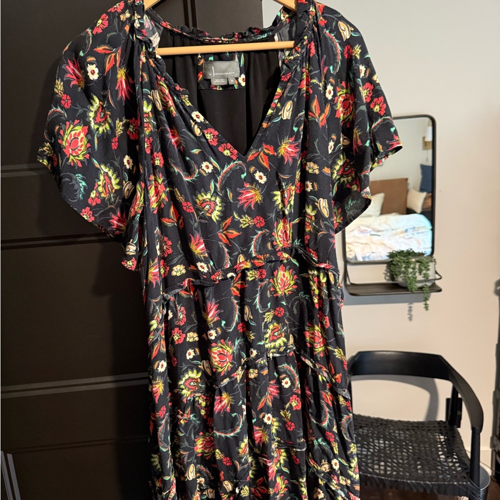 Anthropologie Black Maxi Dress with Floral Print